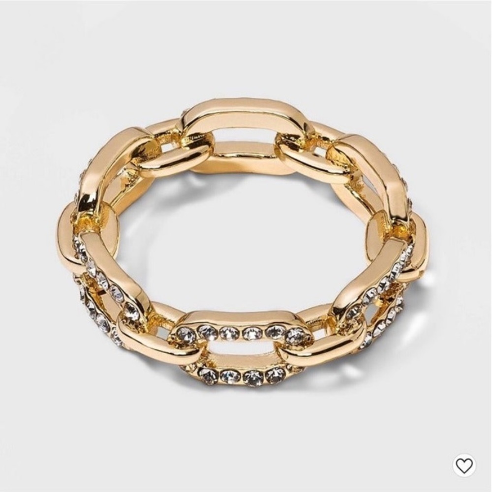 BaubleBar Sugarfix New Womens Ring Size 8 Chain Link Gem Accent Ring Gold Tone